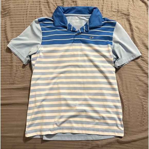 Boys LG vineyard vine rash guard polo blue stripes - Picture 2 of 2